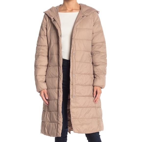 COLE HAAN SIGNATURE Hooded Puffed Belted Long Coat - Picture 1 of 5